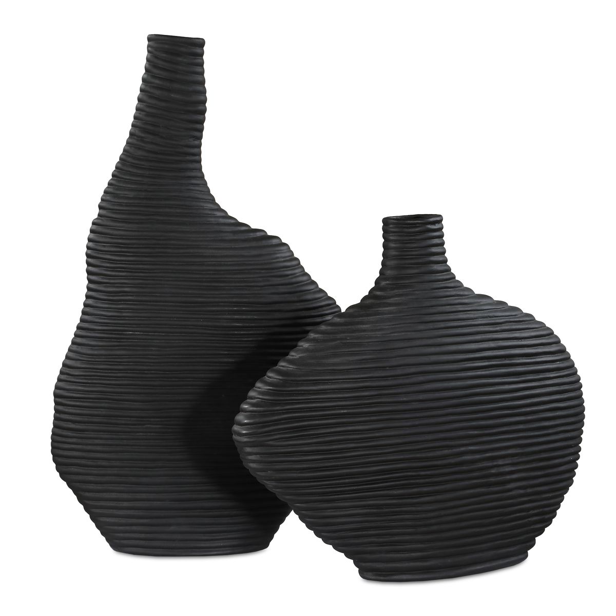 Duostacked Vases, Black, S/2 - Kings Fine Art & Decor