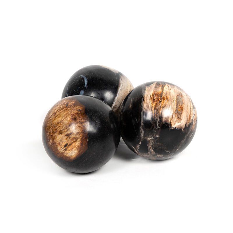 Petrified Wood Balls, Set Of 3 - Kings Fine Art & Decor