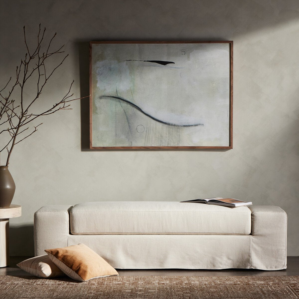 Wide Arm Slipcover Accent Bench - Kings Fine Art & Decor