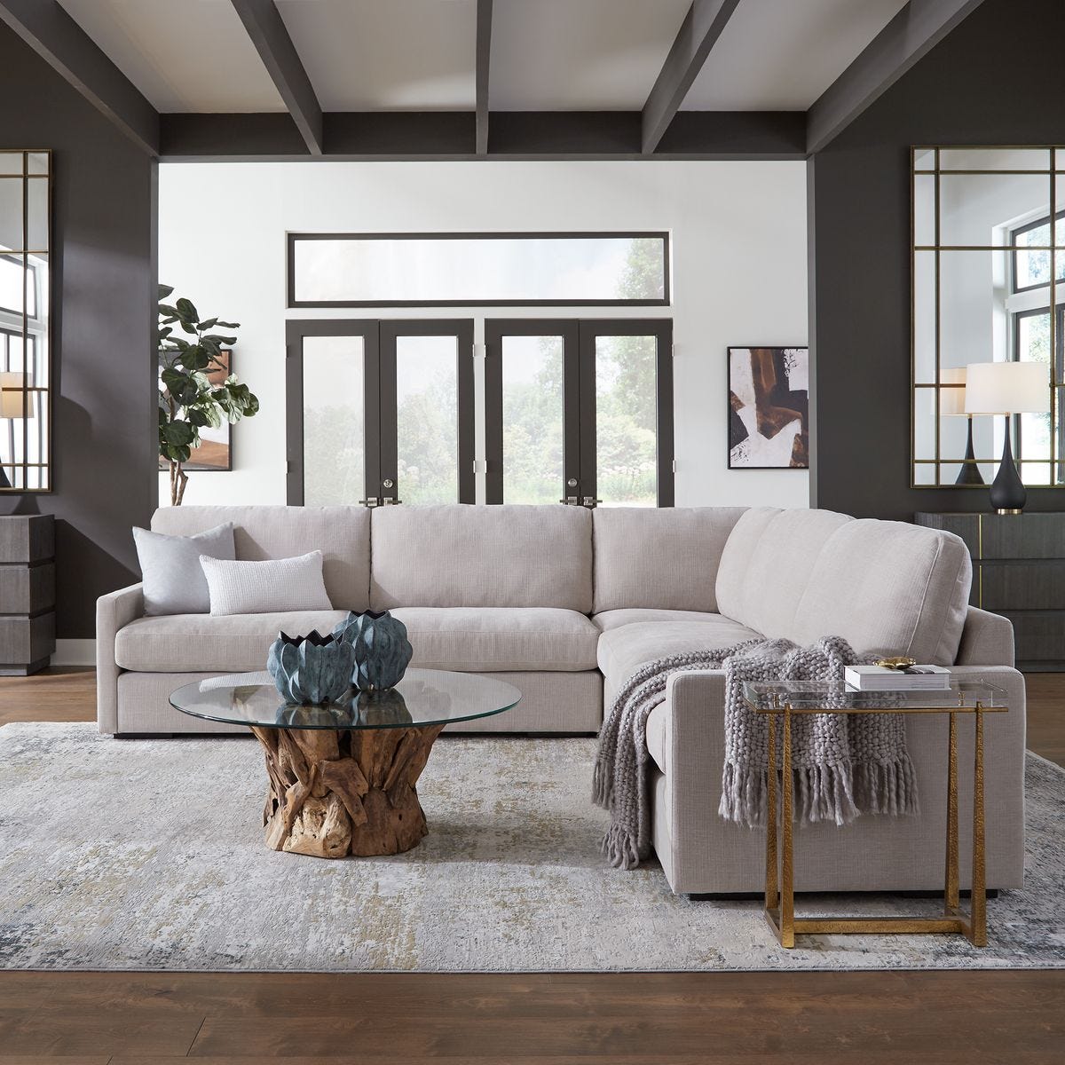 Refuge Sofa - Sectional with Ottoman - Sand Recycled Polyester