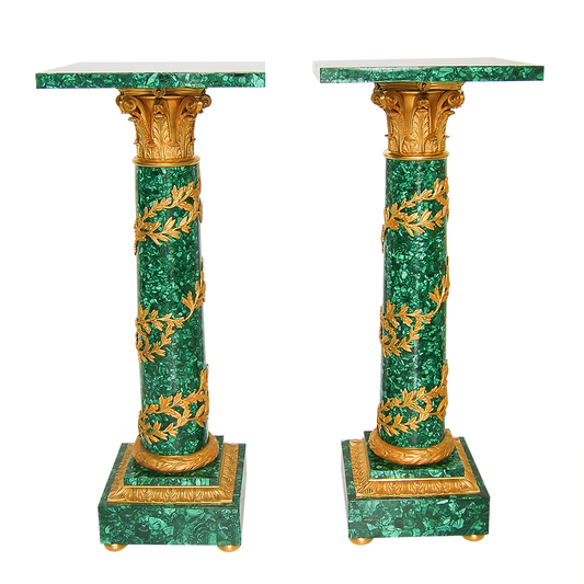Our European handcrafted Corinthian Column Pedestals in Malachite and Ormolu