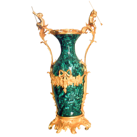 Our European handcrafted Louis Xv Rococo Ormolu Vase in Malachite and Ormolu