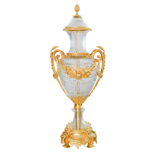 Our European handcrafted Neoclassical Crystal Vase With Garland in Crystal and Ormolu