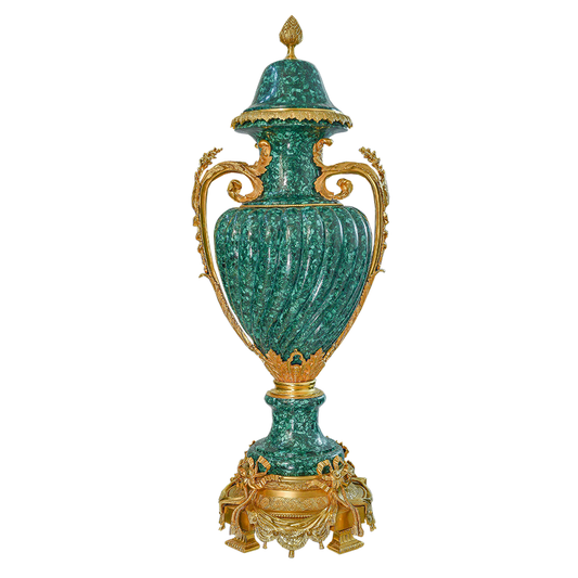 Our European handcrafted Neoclassical Malachite Vase in Malachite and Ormolu