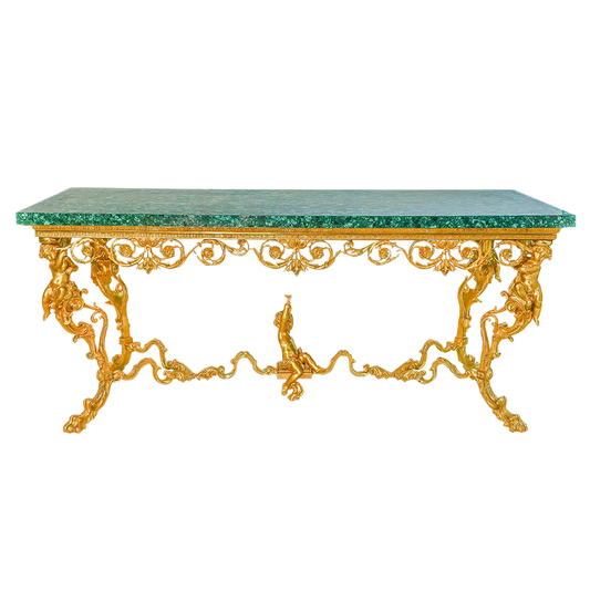 Our European handcrafted Louis Xv Table With Cherubs in Malachite and Ormolu