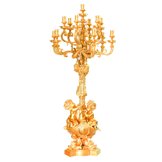 Our European handcrafted Louis Xv Gilded Candelabra With Cherubs in Ormolu