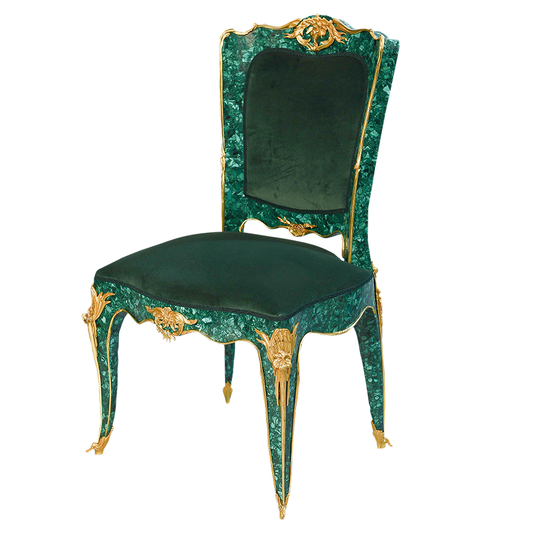 Our European handcrafted Louis Xv Side Chair in Malachite and Ormolu