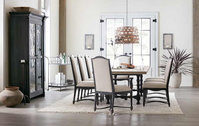 Hooker Furniture Ciao Bella 84in Trestle Table w/ 2-18in Leaves-Flaky White/Black 5805-75200-80