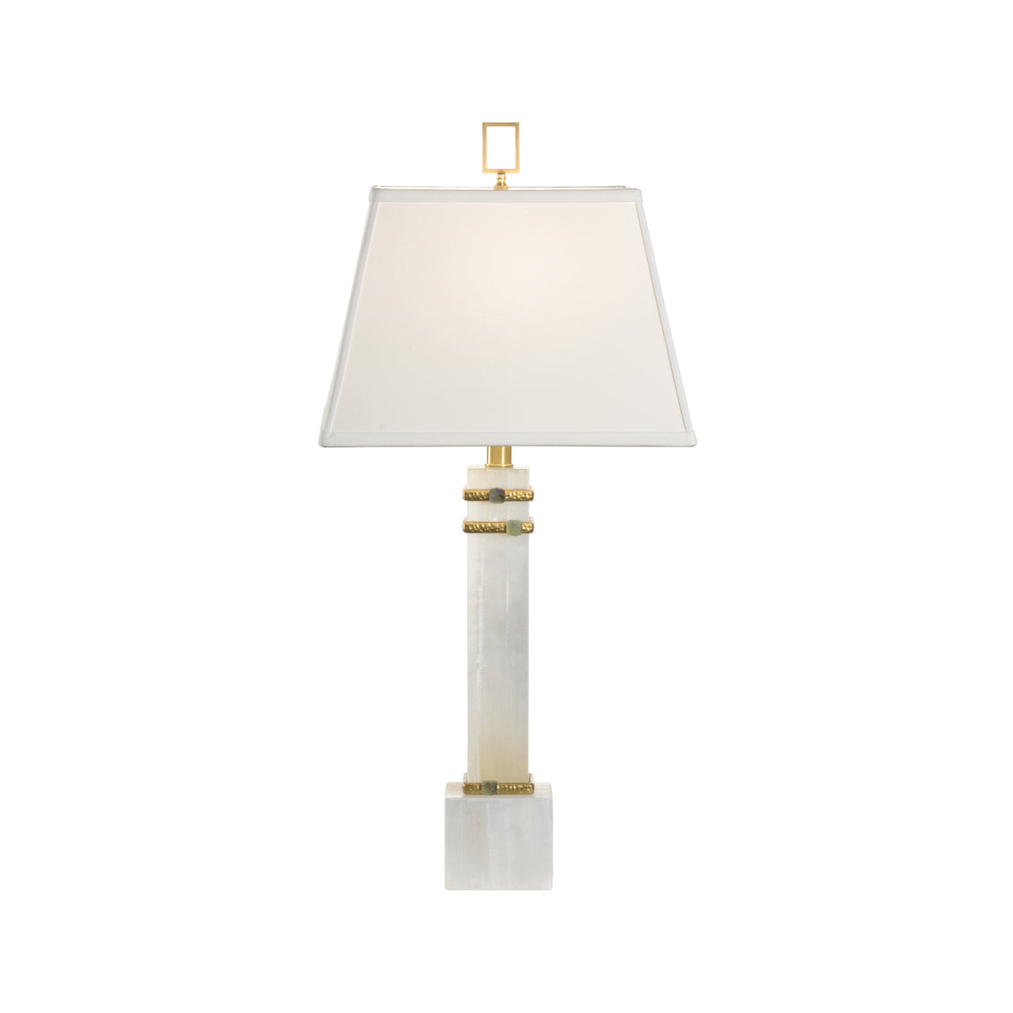 ALABASTER COLUMN LAMP WITH GOLD/STONE RINGS