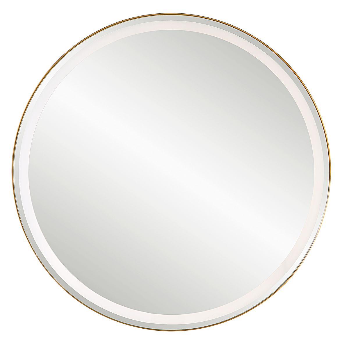 Crofton Lighted Round Mirror, Brass