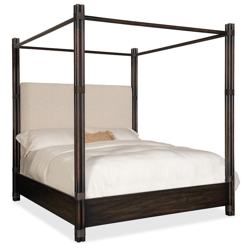 Hooker Furniture Retreat Pole Rattan Cal King Upholstered Poster Bed w/Canopy 6950-90460-99
