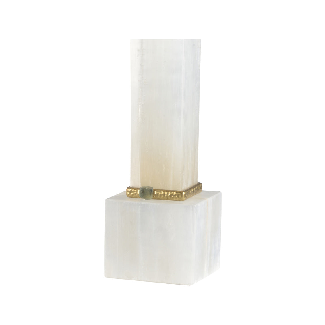 ALABASTER COLUMN LAMP WITH GOLD/STONE RINGS