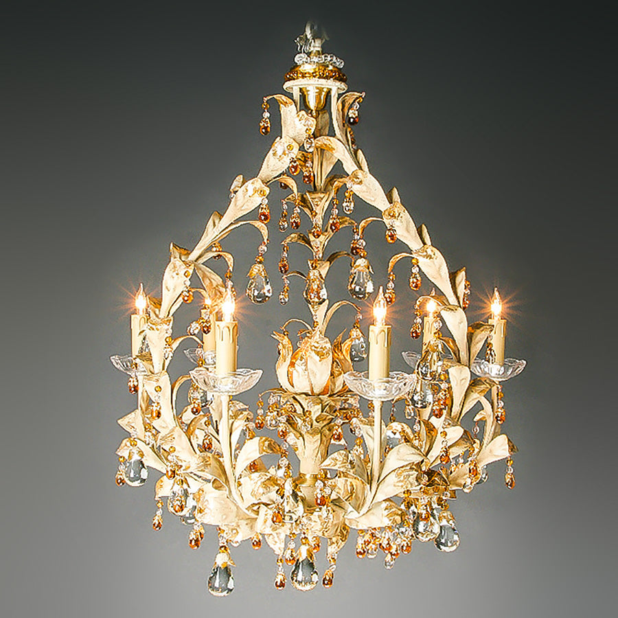 7730-MD0427L7 LT711401 7 Light Iron & Crystal Chandelier-Antique White (35Hx30D)