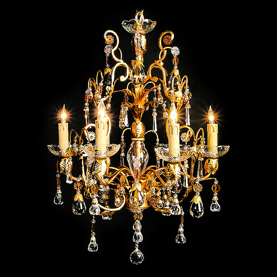 7730-MD0485L6 LT712001 6 Light Iron & Crystal Chandelier-Gold (25Hx21D)