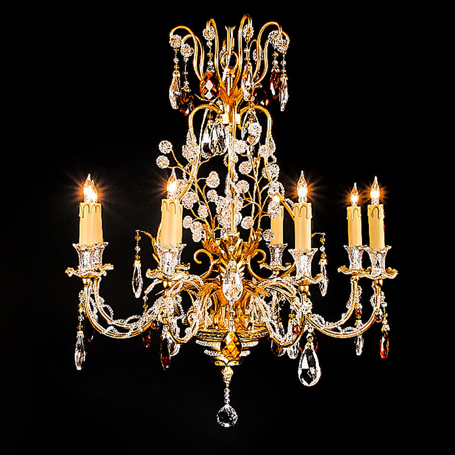 7730-MD0494L8 LT712301 8 Light Gilt Iron & Crystal Chandelier (27Hx26D)