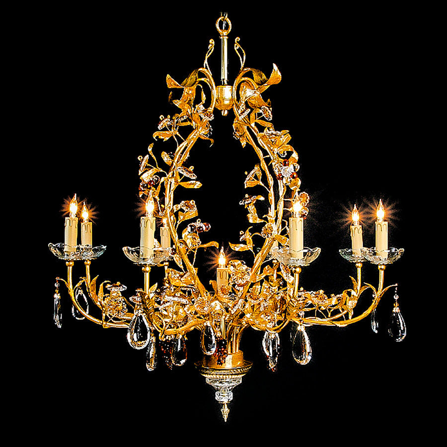 7730-MD4110L9 LT712701 9 Light Iron Chandelier w/Crystal (35Hx35D)