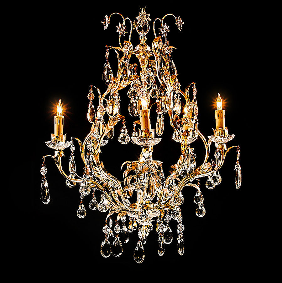 7730-MD4111L6 LT712801 6 Light Iron & Crystal Chandelier-Silver Finish (35Hx25D)