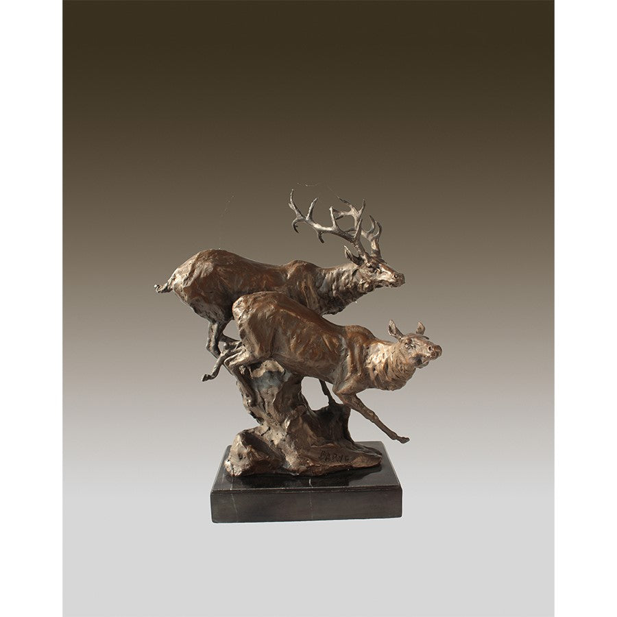 Bronze Two Elk Coming Down the Mountain