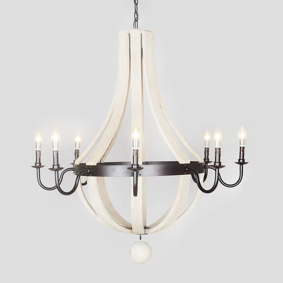 7747-102L8RMW LT760301 8 Light Rustic Metal & Light Wood Chandelier w/Ball (44Hx42D)