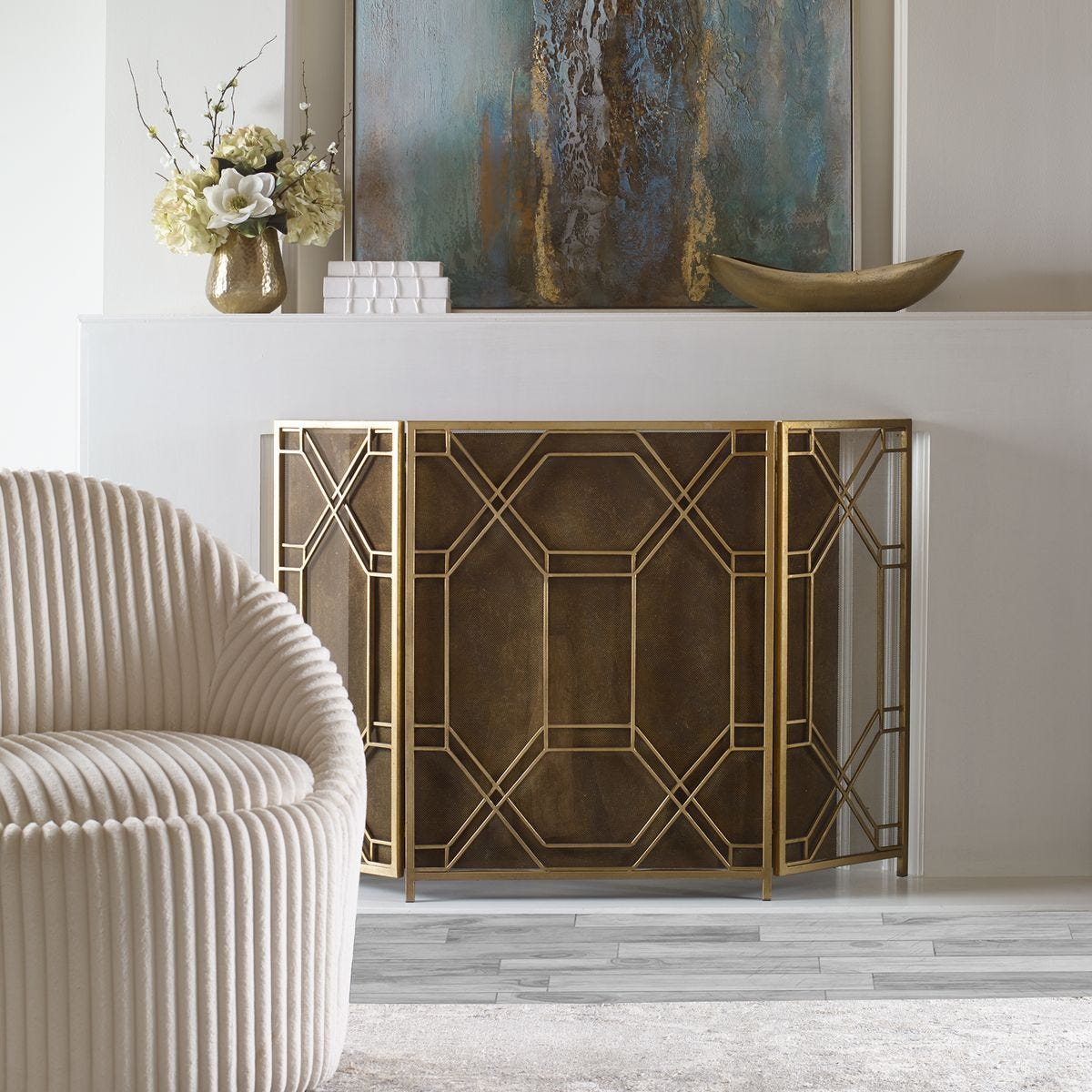 Rosen Fireplace Screen, Gold