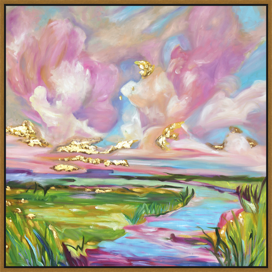 EAHPC22014 - BRIGHT LANDSCAPE VII framed floating in a contemporary gold frame. Finished Size: W 36.00 in x H 36.00 in