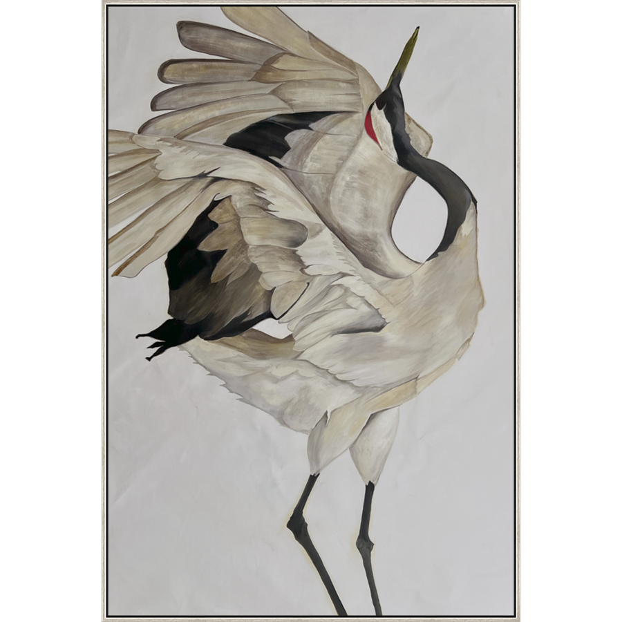 EAHPC22017 - HERON I framed floating in a contemporary silver frame. Finished Size: W 50.00 in x H 75.00 in