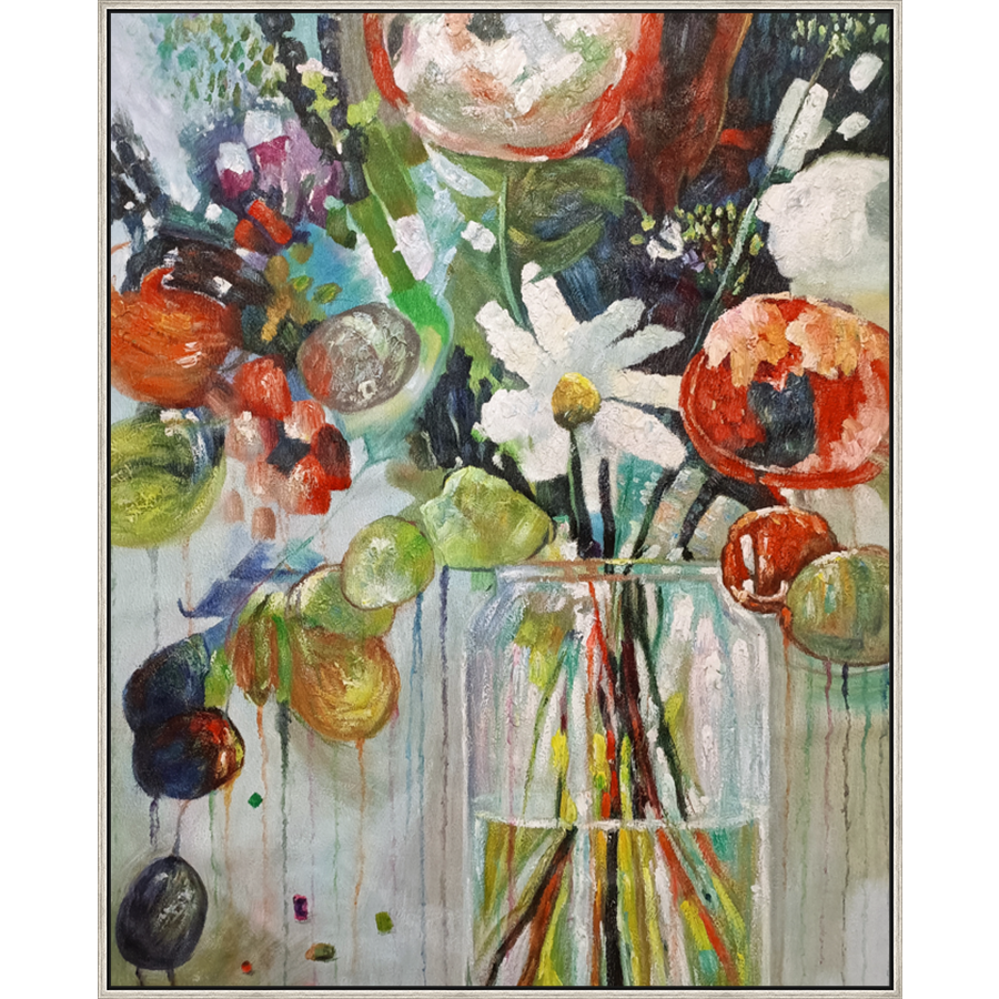 EAHPC22034 - SOLITARY DAISY framed floating in a contemporary silver frame. Finished Size: W 48.00 in x H 60.00 in