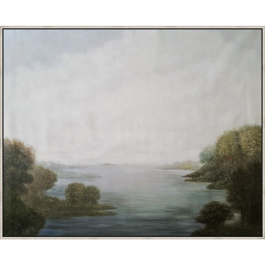 EAHPC22035 - BETWEEN SHORES framed floating in a contemporary silver frame. Finished Size: W 60.00 in x H 48.00 in