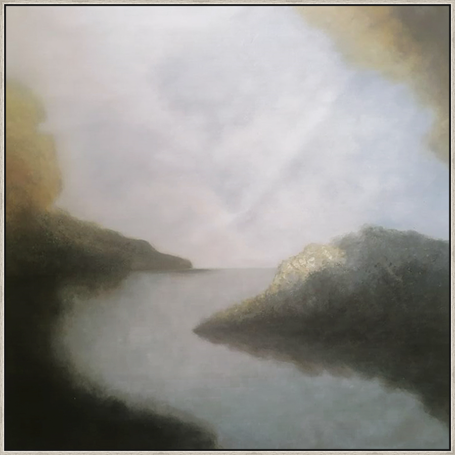 EAHPC22047 - WINDING RIVER framed floating in a contemporary silver frame. Finished Size: W 60.00 in x H 60.00 in