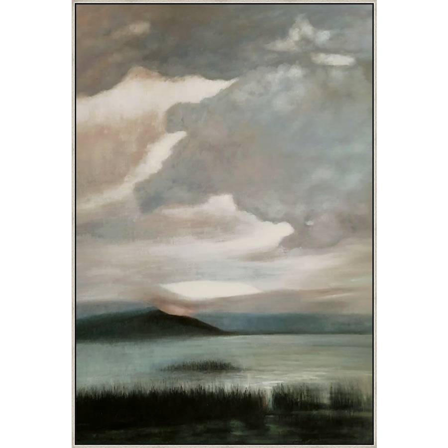 EAHPC22050 - LONELY ISLAND II framed floating in a contemporary silver frame. Finished Size: W 54.00 in x H 80.00 in