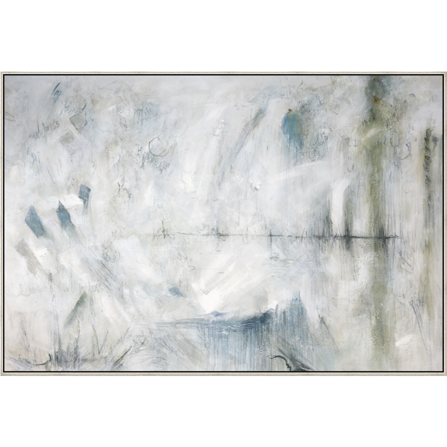 EAHPC22061 - SERENE ABSTRACT framed floating in a contemporary silver frame. Finished Size: W 80.00 in x H 54.00 in