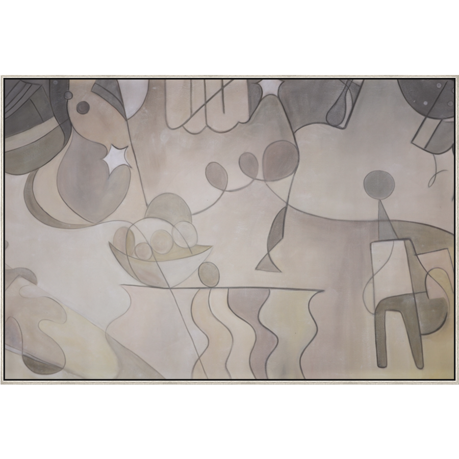 EAHPC22064 - NEUTRAL ABSTRACT framed floating in a contemporary silver frame. Finished Size: W 72.00 in x H 48.00 in