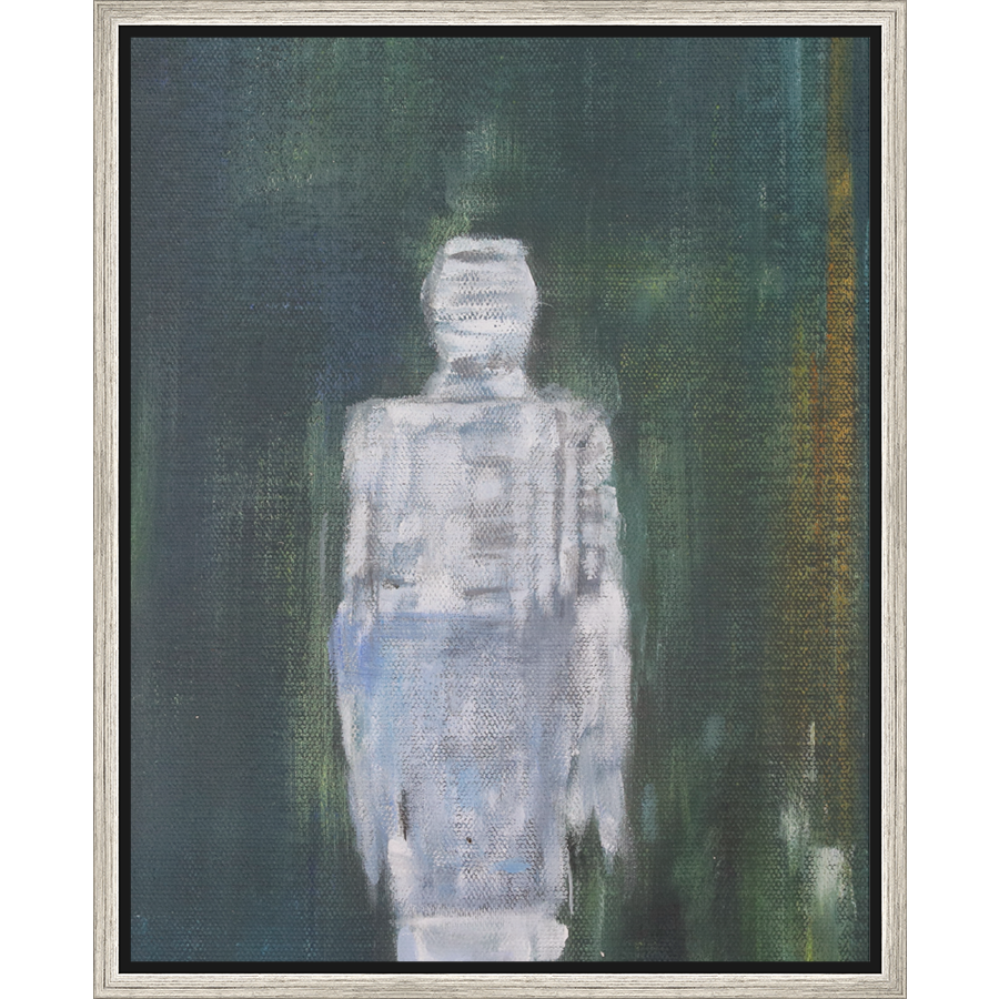 EAHPC22065 - WHITE FIGURE ON GREEN framed floating in a contemporary silver frame. Finished Size: W 16.00 in x H 20.00 in