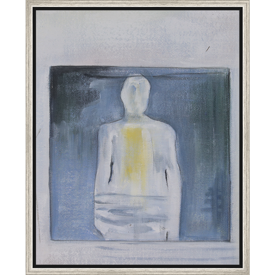 EAHPC22073 - WHITE FIGURE ON GRAY framed floating in a contemporary silver frame. Finished Size: W 16.00 in x H 20.00 in