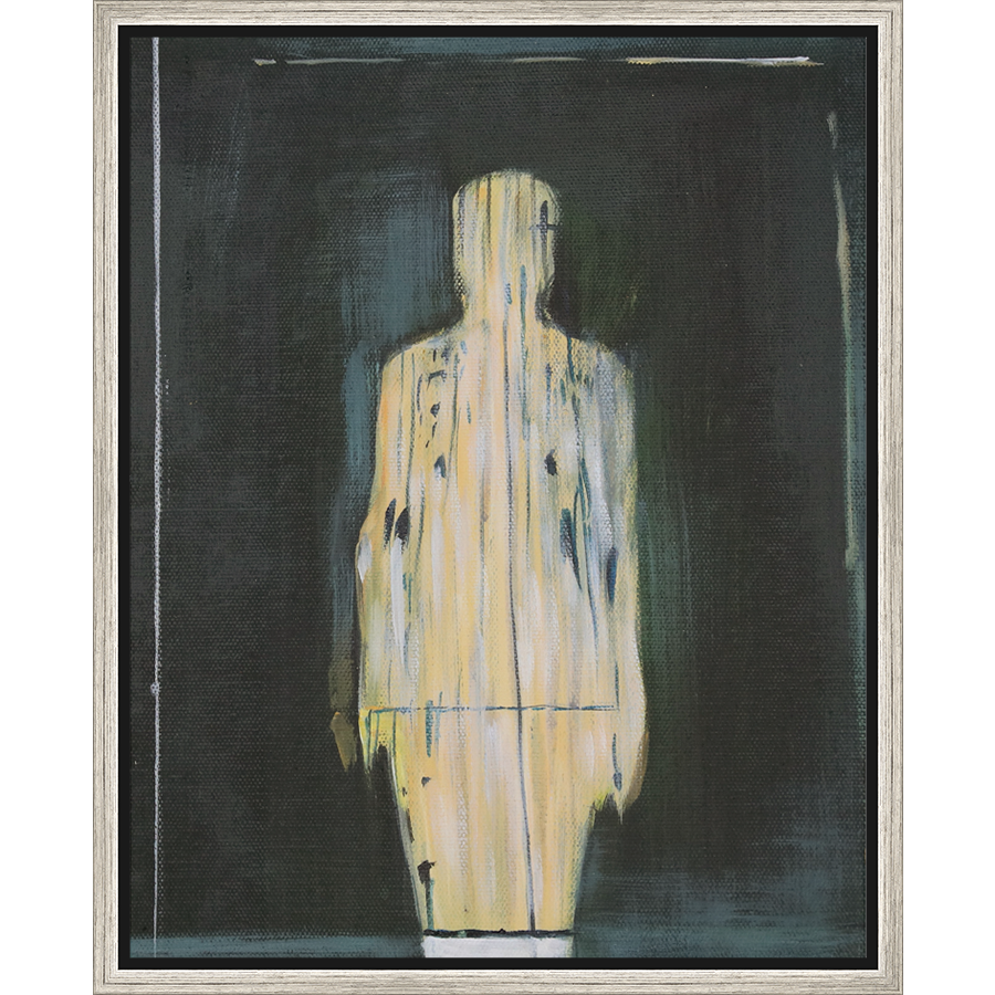EAHPC22079 - YELLOW FIGURE ON BLACK II framed floating in a contemporary silver frame. Finished Size: W 16.00 in x H 20.00 in