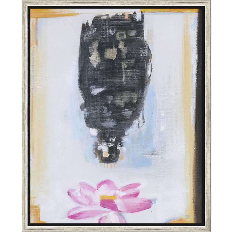 EAHPC22084 - PINK FLOWER framed floating in a contemporary silver frame. Finished Size: W 16.00 in x H 20.00 in