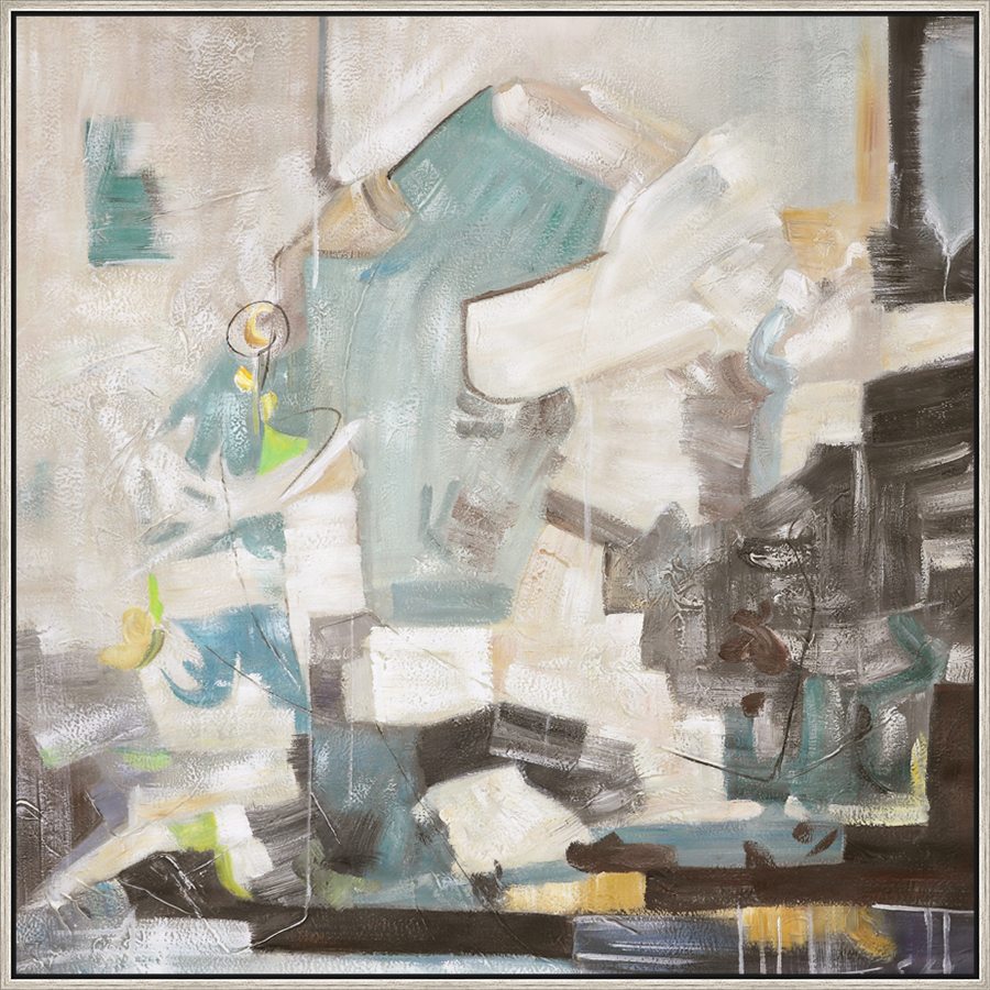 EAHPC22103 - AMBIGUITY II framed floating in a contemporary silver frame. Finished Size: W 48.00 in x H 48.00 in