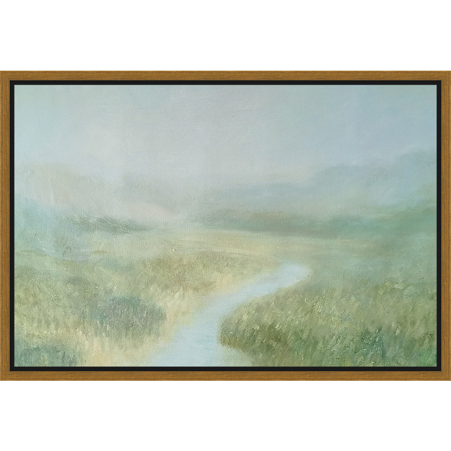 EAHPC23016 - VALLEY IN SUMMER framed floating in a contemporary gold frame. Finished Size: W 24.00 in x H 16.00 in