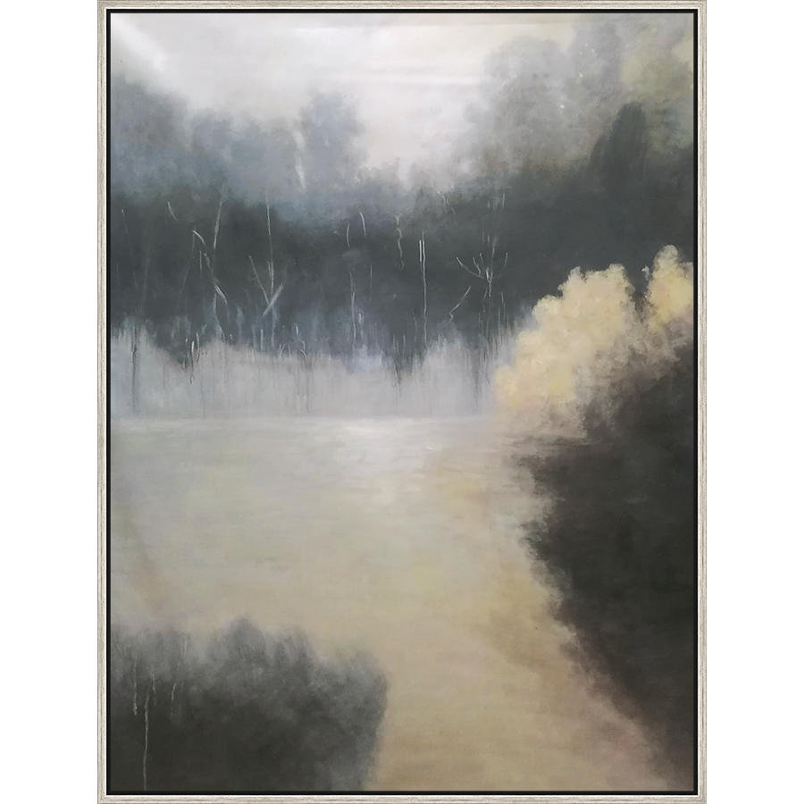 EAHPC23023 - BAYOU VIEW I framed floating in a contemporary silver frame. Finished Size: W 36.00 in x H 48.00 in