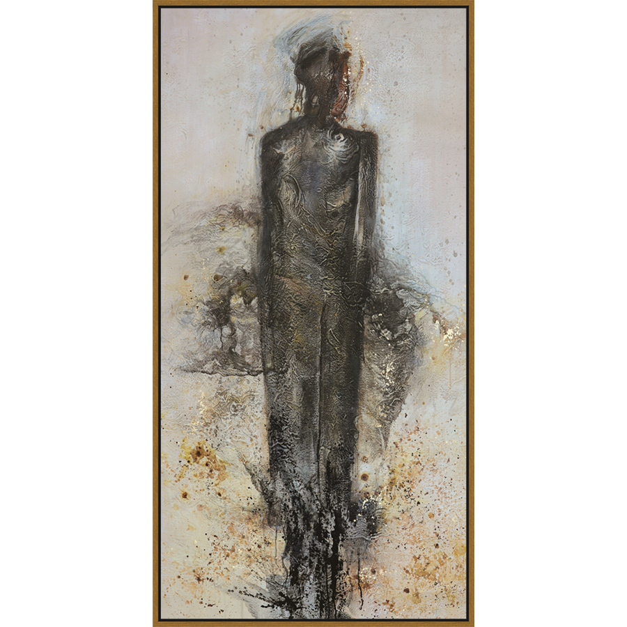 EAHPC23038 - FIGURE IN BLACK framed floating in a contemporary gold frame. Finished Size: W 30.00 in x H 60.00 in