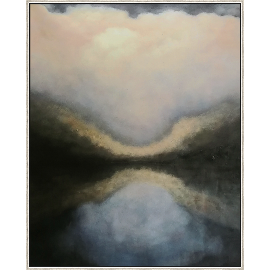 EAHPC23057 - ON THE RIVER AT DUSK framed floating in a contemporary silver frame. Finished Size: W 40.00 in x H 50.00 in