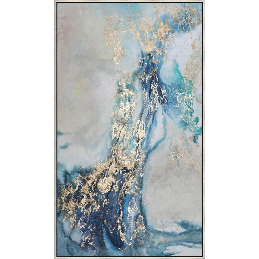 EAHPC23060A - EMBELLISHED TEMPEST IN BLUE I framed floating in a contemporary silver frame. Finished Size: W 40.00 in x H 70.00 in