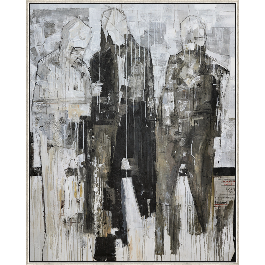 EAHPC23064 - BLACK AND WHITE ABSTRACT framed floating in a contemporary silver frame. Finished Size: W 43.00 in x H 54.00 in