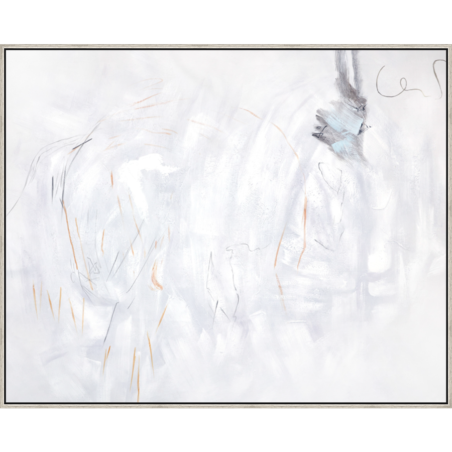 EAHPC23094 - BLACK FRENZY ON WHITE framed floating in a contemporary silver frame. Finished Size: W 60.00 in x H 48.00 in