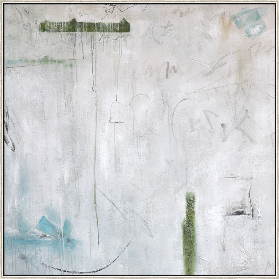 EAHPC23098 - MUTED BLISS II framed floating in a contemporary silver frame. Finished Size: W 50.00 in x H 50.00 in