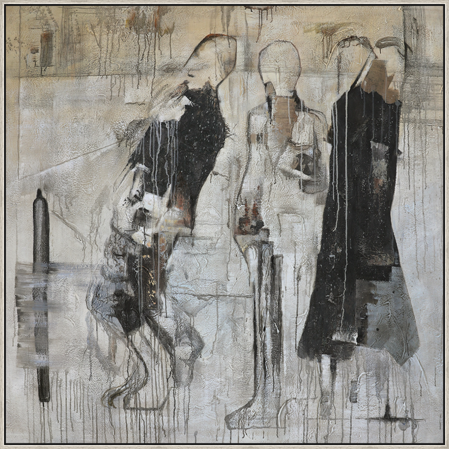 EAHPC23119 - BUSY SIDEWALK framed floating in a contemporary silver frame. Finished Size: W 60.00 in x H 60.00 in