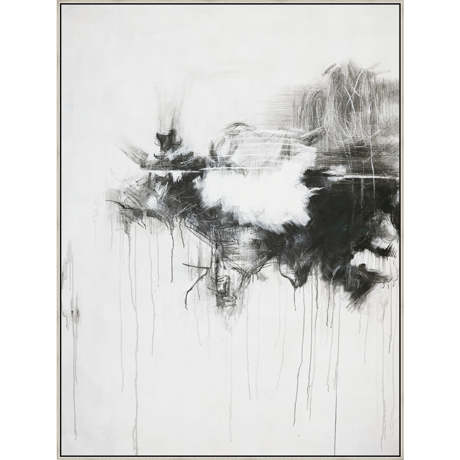 EAHPC23126 - EBB AND FLOW II framed floating in a contemporary silver frame. Finished Size: W 60.00 in x H 80.00 in