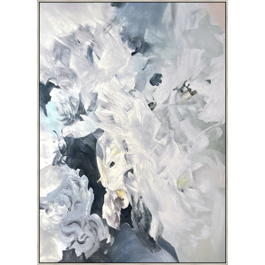 EAHPC23131 - INFUSED WITH BLUE II framed floating in a contemporary silver frame. Finished Size: W 60.00 in x H 84.00 in