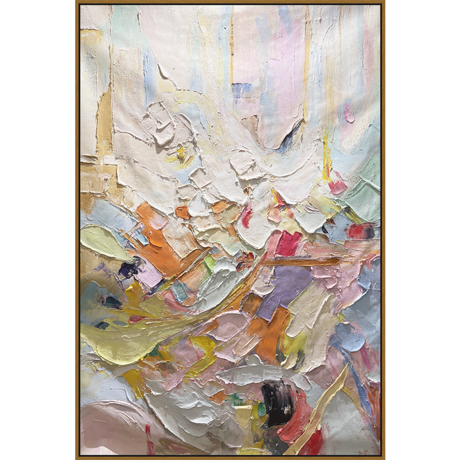 EAHPC24009 - PASTEL SPLASH I framed floating in a contemporary gold frame. Finished Size: W 48.00 in x H 72.00 in