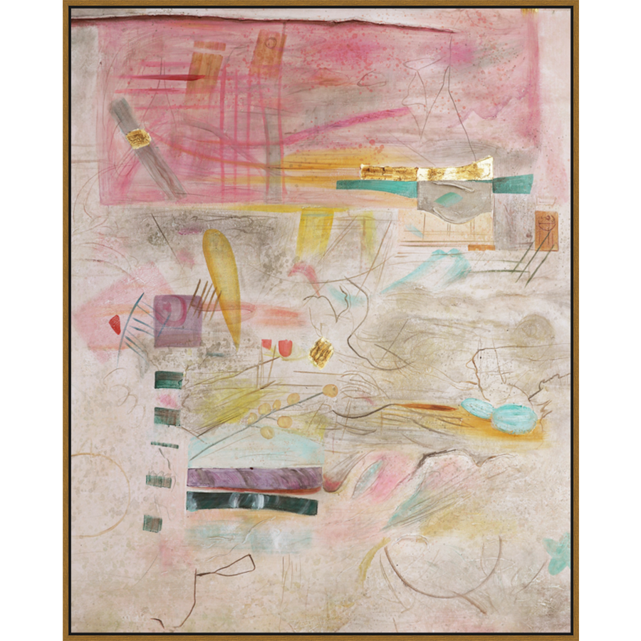 EAHPC24019 - MOSTLY PINK framed floating in a contemporary gold frame. Finished Size: W 48.00 in x H 60.00 in